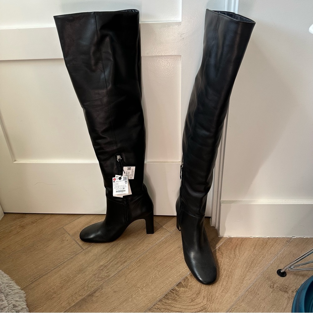 NWT never worn Zara over the knee leather boots size US10/EUR 41